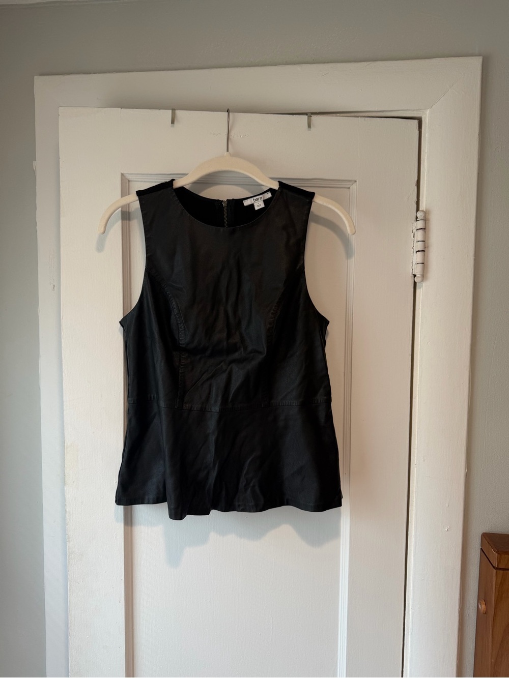 Black Faux-Leather Sleeveless Peplum Top